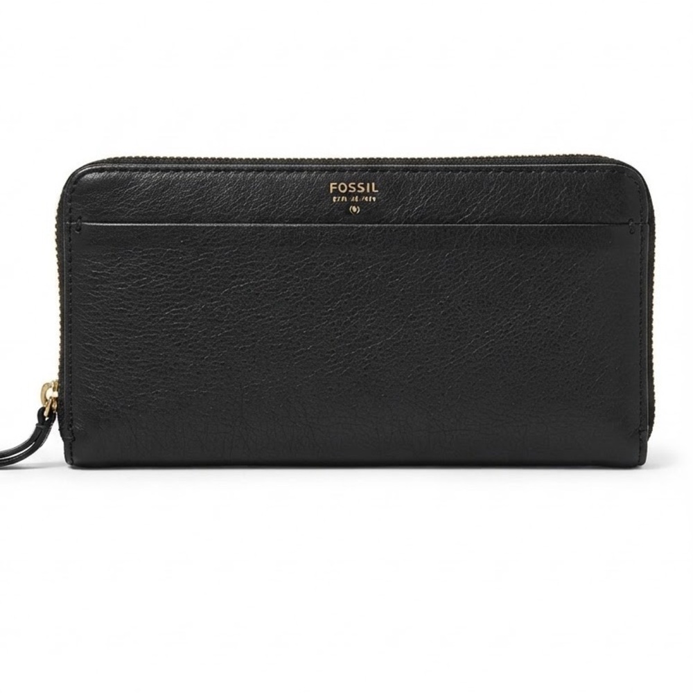 Fossil Tiegan Leather Zip-Around Clutch Wallet - Black